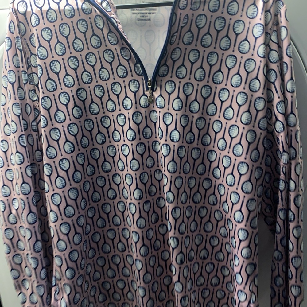 Pink and Blue Sansoleil Tennis Racket Print Pullover